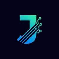 Tech-Buchstabe J-Logo. futuristische Vektor-Logo-Vorlage mit grüner und blauer Verlaufsfarbe. Geometrische Figur. verwendbar für Geschäfts- und Technologielogos. vektor