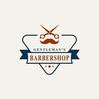 vintage retro badge barber shop logotyp med sax symbol för gentleman frisyr emblem design symbol vektor