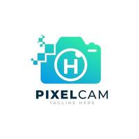 buchstabe h innen kamera foto pixel technologie logo design vorlage vektor