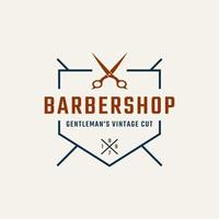 Vintage-Emblem-Abzeichen-Barber-Shop-Logo mit Scherensymbol für Gentleman-Haarschnitt in Vektorillustration im Retro-Stil vektor