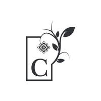 elegantes c-luxus-logo mit quadratischem rahmenabzeichen. Blumen mit Blumenblättern. Perfekt für Mode, Schmuck, Schönheitssalon, Kosmetik, Spa, Boutique, Hochzeit, Briefstempel, Hotel- und Restaurantlogo. vektor