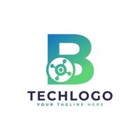 tech-buchstabe b-logo. grüne geometrische Form mit Punktkreis verbunden als Netzwerk-Logo-Vektor. verwendbar für Geschäfts- und Technologielogos. vektor