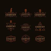 Satz von klassischen Vintage-Retro-Label-Abzeichen für Country-Gitarrenmusik Western Saloon Bar Cowboy-Logo-Design-Vorlage vektor