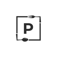 Restaurant-Logo. Anfangsbuchstabe p mit Löffelgabel für Restaurant-Logo-Icon-Design-Vorlage vektor