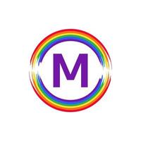 buchstabe m innen kreisförmig in regenbogenfarbe flagge pinsel logo design inspiration für lgbt-konzept vektor