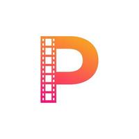 Anfangsbuchstabe p mit Rollenstreifen Filmstreifen für Inspiration für das Logo des Filmkino-Produktionsstudios vektor