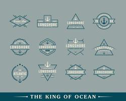 satz von vintage-emblem-abzeichen-nautik- und ozeanlogo mit schiffsankersymbol für marine im retro-stil-vektorillustration