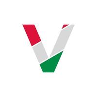 anfangsbuchstabe v papierausschnitt mit italienischer flagge farblogo designvorlage vektor