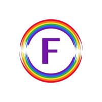 buchstabe f innen kreisförmig gefärbt in regenbogenfarbe flaggenpinsel logo design inspiration für lgbt-konzept vektor