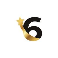 nummer 6 gyllene stjärnan logotyp ikon symbol mall element vektor