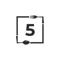 restaurangens logotyp. nummer 5 med sked gaffel för restaurang logotyp ikon designmall vektor