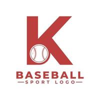 bokstaven k med baseball logotyp design. vektor designmallelement för sportlag eller företagsidentitet.