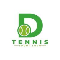 bokstaven d med tennis logotyp design. vektor designmallelement för sportlag eller företagsidentitet.