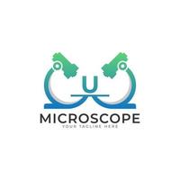 Labor-Logo. Anfangsbuchstabe u Mikroskop-Logo-Design-Vorlagenelement. vektor