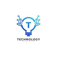 buchstabe t innerhalb der lampe birne technologie innovation logo design template element vektor