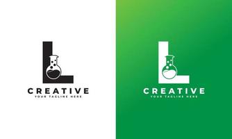bokstaven l med abstrakt labblogotyp. användbar för logotyper för företag, vetenskap, hälsovård, medicin, laboratorier, kemikalier och natur. vektor