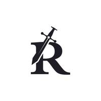 bokstaven r med svärd ikon vektor logotyp designmall inspiration