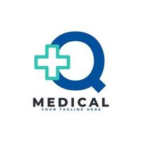 buchstabe q kreuz plus logo. verwendbar für Firmen-, Wissenschafts-, Gesundheits-, Medizin-, Krankenhaus- und Naturlogos. vektor