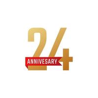24 års jubileumsfirande med rött band vektor. grattis på årsdagen hälsning firar mall design illustration vektor