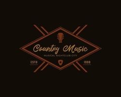 klassisches Vintage-Retro-Label-Abzeichen für Country-Gitarrenmusik Western Saloon Bar Cowboy-Logo-Design-Vorlage vektor