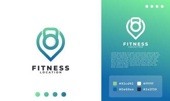 Langhantel- und Pin-Location-Logo-Kombination. Punkt-Fitnessstudio-Logo-Design-Vorlagenelement vektor