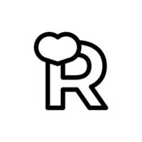 anfangsbuchstabe r mit herzliebe im linienstil logo design template element vektor