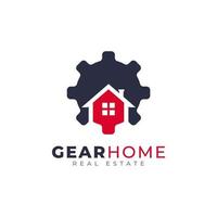 Gear Home-Technologie-Logo-Design-Vorlage. Zahnrad kombiniert mit Haussymbol-Vektorillustration vektor