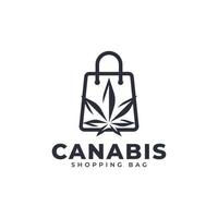 medicinsk onlinebutik cannabis logotyp. shoppingväska kombinerat med cannabis ikon vektorillustration vektor