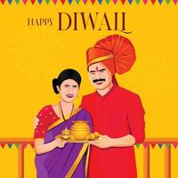 glad diwali. indiska ljusfestivalen. vektor abstrakt platt illustration för semestern, ljus, händer, indianer, kvinna och andra föremål för bakgrund eller affisch.