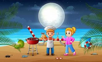 Strandgrillparty mit glücklichen Kindern vektor