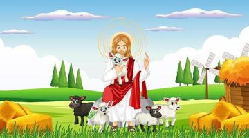 jesus och djur i gårdsscenen vektor