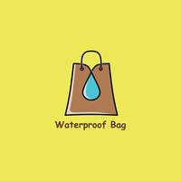 wasserdichtes Taschenlogo, hergestellt aus einer Kombination der Form einer Tasche oder Einkaufstasche mit Wassertropfen. vektor