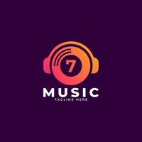 Musik-Logo-Symbol. Nummer 7 Musik-Logo-Design-Vorlagenelement. vektor