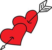 två röda hjärtan genomborrade av en pil. symbol för kärlek. vektor bild.
