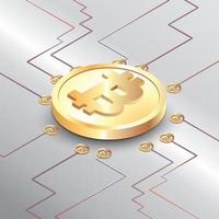 bitcoin mit leiterplattensymbol futuristisches digitales geld vektor