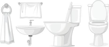 uppsättning toalettrumsobjekt på vit bakgrund vektor