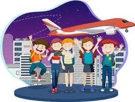 Flughafenterminal mit Touristen und Flugzeugbesatzungen vektor