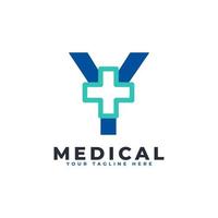 bokstaven y kors plus logotyp. användbar för logotyper för företag, vetenskap, hälsovård, medicin, sjukhus och natur. vektor