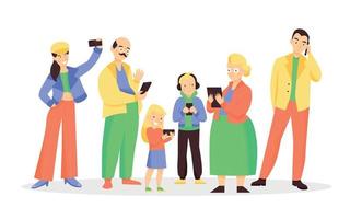 familie mit flacher illustration der smartphones vektor