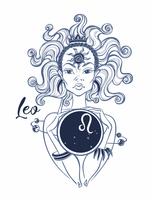 Zodiac sign Leo en vacker tjej. Horoskop. Astrologi. Vektor. vektor
