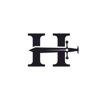 bokstaven h med svärd ikon vektor logotyp designmall inspiration
