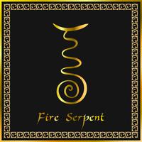 Karuna Reiki. Energihälsa. Alternativ medicin. Fire Serpent Symbol. Andlig övning. Esoterisk. Gyllene. Vektor