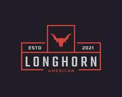 klassisches Vintage-Retro-Label-Abzeichen für Texas Longhorn Western Bull Head Family Country Farm Logo Design-Inspiration