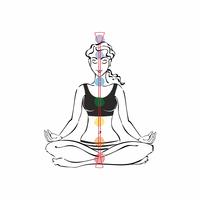 Der Energiekanal des Menschen. Chakren. Mädchen in Lotus Position. Reiki. Meditation. Vektor. vektor