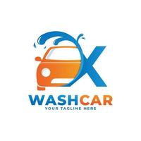 bokstaven x med logotyp för biltvätt, städbil, tvätt- och servicevektorlogotypdesign. vektor