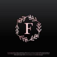 elegant hexagonblommig logotyp med f-bokstav med kreativ elegant bladmonogramgrenlinje och rosa svart färg. användbar för logotyper för företag, mode, kosmetika, spa, vetenskap, medicin och natur. vektor