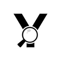 Suchlogo. buchstabe y lupen-logo-design vektor