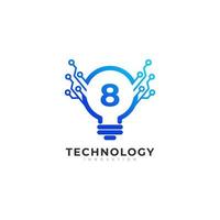 Nummer 8 innerhalb der Glühbirne Technologie Innovation Logo Design Template Element vektor