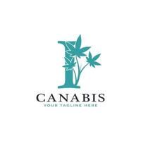 bokstaven i grön canabis logotyp alfabet med medicinsk marijuana blad. användbar för logotyper för företag, vetenskap, hälsovård, medicin och natur. vektor