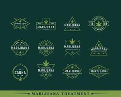 uppsättning klassisk vintage retro etikett märke för marijuana cannabis hampa kruka blad thc cbd hälsa och medicinsk terapi logotyp design inspiration vektor